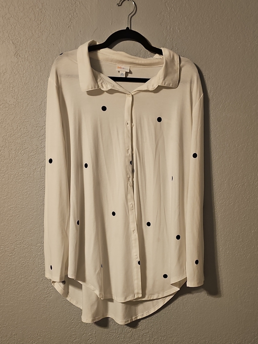 LuLaRoe White Button-Up Shirt with Black Polka Dots